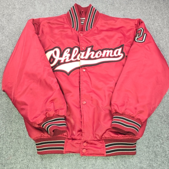 VTG Sooners Oklahoma University Bomber Jacket Mens M Crimson Red Xtreme Fanz - Picture 1 of 10